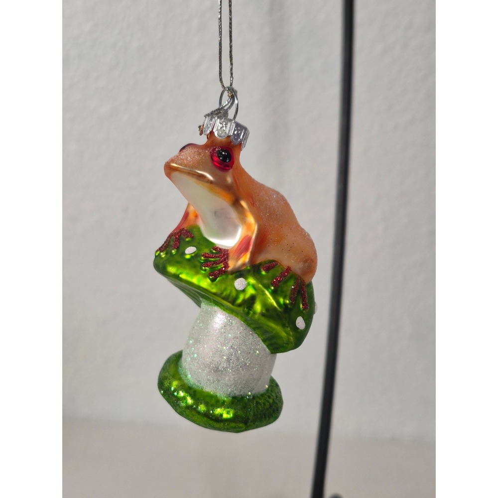 Midwest of Cannon Falls Glass Frog Mushroom Christmas Ornament with Star Charm